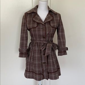 NWOT BCBG MAX AZRIA Brown Plaid Coat with Belt